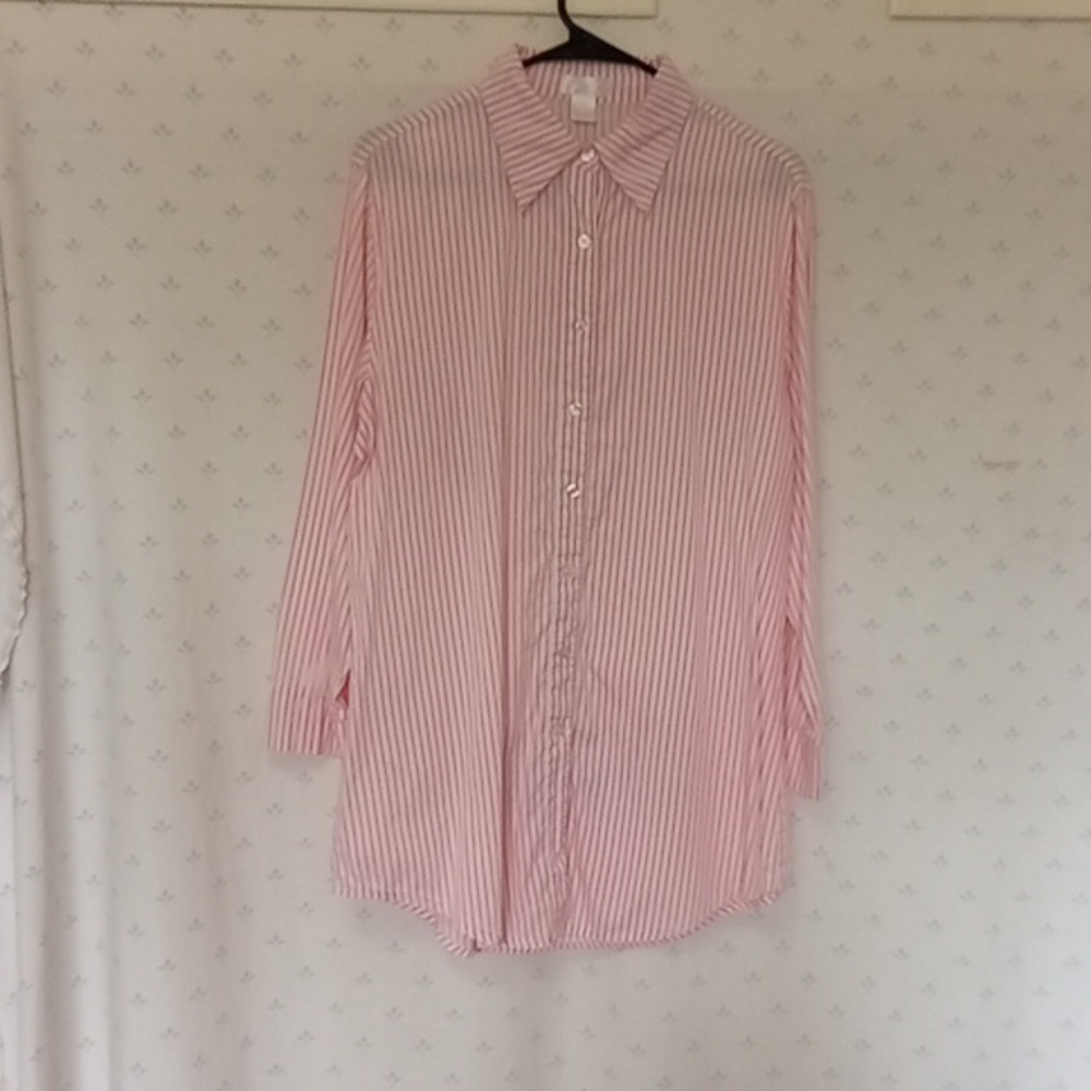 Pink And White Striped Long Sleep Shirt